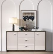 Madia "Mackenzie" 04 , color rovere Dunin/cashmere lucido, maniglie: metallo, 2 ante, 3 cassetti, Sistema "Soft-Close", 160 x 40 x 85 cm
