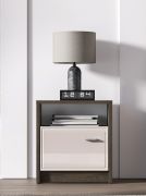Comodino "Mackenzie" 08, rovere Dunin/cashmere lucido, maniglie: metallo, 1 anta, Sistema "Soft-Close", bordi in ABS, 92 x 40 x 78 cm