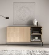 Madia "Arkansas" 02, color rovere Lindberg, 1 anta in vetro con struttura in alluminio, 3 cassetti, 4 scomparti, incl. illuminazione a LED, funzione "push-to-open", 160 x 40 x 86 cm