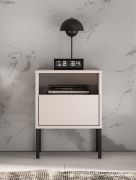 Comodino "Arkansas" 05, color cashmere, gambe: metallo, 1 cassetto, 1 scomparto, funzione "push-to-open", 40 x 34 x 53 cm