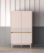 Credenza"Humboldt" 04, color cashmere/rovere Cremona, gambe: metallo, Sistema "Soft-Close", 4 ante, bordi in ABS, 92 x 40 x 156 cm