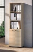 Scaffale "Uppsala" 03, color rovere Lindberg, 2 ante a battente con serratura, 5 ripiani, Sistema "Soft-Close", 60 x 34 x 203 cm