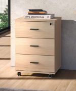 Cassettiera con rotelle "Uppsala" 07, color rovere Lindberg, 3 cassetti, chiudibile a chiave, bordi in ABS, Sistema "Soft-Close", 46 x 41 x 64 cm
