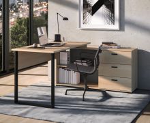 Scrivania angolare "Uppsala" 09, color rovere "Lindberg", 3 cassetti, 2 scomparti, 168 x 133 x 77 cm