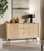 Madia "Hampshire" 05, color rovere Mavelie, 2 ante a battente, 3 cassetti, 4 scomparti, Sistema "Soft-Close", 150 x 40 x 85 cm