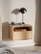 Comodino sospeso "Hampshire" 08, color rovere Mavelie, 1 cassetto, 1 vano a giorno, funzione "push-to-open", Sistema "Soft-Close", 45 x 33 x 30 cm