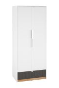 Armadio moderno Mackinac 02 | Bianco, rovere e grafite opaco | Chiusura ammortizzata | 196 x 82 x 53 cm | ABS