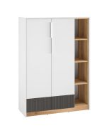 Cassettiera moderna Mackinac 05 | Bianco, rovere e grafite opaco | 140 x 101 x 40 cm | 2 ante, 8 scomparti, soft-close