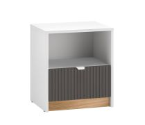 Comodino Mackinac 09 | Design semplice ed elegante | Bianco/Rovere/Grafite opaco | Soft-close | 48 x 43 x 34 cm