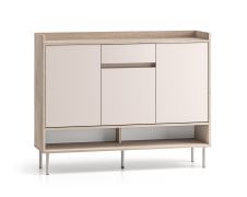 Madia "Nampa" 02, color cashmere/rovere Cremona, 3 ante, 9 scomparti, 1 cassetto, Sistema "Soft-Close", 120 x 34 x 95 cm