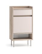 Cassettiera "Nampa" 04, color rovere Cremona / cashmere, 1 cassetto, 3 scomparti, gambe in metallo, Sistema "Soft-Close", 50 x 34 x 95 cm