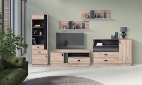 Set soggiorno completo 5 pezzi | Rovere e antracite | Design moderno | Ottimizza spazio e ordine