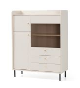 Comò "Schaarbeek" 02, beige effetto legno, gambe e maniglie: metallo, 1 anta in vetro, 3 ante, 2 cassetti, 6 scomparti, 103,5 x 42 x 133 cm