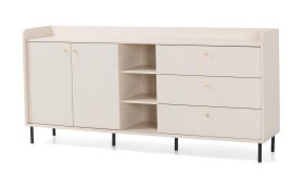 Comò "Schaarbeek" 04, beige effetto legno, gambe e maniglie: metallo, 2 ante a battente, 3 cassetti, 5 scomparti, 193,5 x 42 x 91 cm