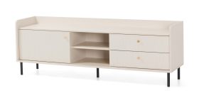 Mobile TV "Schaarbeek", beige effetto legno, gambe e maniglie: metallo, 1 anta a battente, 3 scomparti, 2 cassetti, 170 x 42 x 59 cm