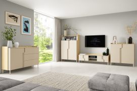 Soggiorno completo - Set A "Beringen", 4 pezzi, color rovere Mavelie/Macadamia, gambe: metallo, sistema "push to open"