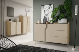 Soggiorno completo - Set B "Beringen", 3 pezzi, color rovere Mavelie/Macadamia, gambe: metallo, sistema "push-to-open"