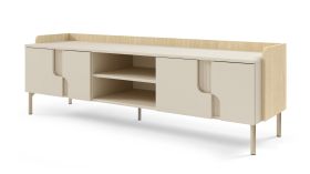 Mobile TV "Beringen" 10, color rovere Mavelie/Macadamia, 4 ante a battente, 4 scomparti, gambe: metallo, sistema "push-to-open", 160 x 42 x 51 cm