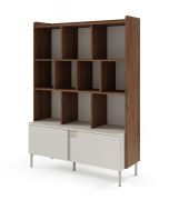 Mobile "Beringen" 05, color cashmere/noce Alba, 1 anta a battente, 1 cassetto, 10 scomparti, funzione "push-to-open", 113 x 42 x 160 cm