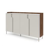 Madia "Beringen" 06, color cashmere/noce Alba, gambe: metallo, 4 ante a battente, 6 scomparti, funzione "push-to-open", 183 x 42 x 110 cm