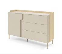 Madia "Beringen" 07, color rovere Mavelie/Macadamia, gambe: metallo, 1 anta a battente, 3 cassetti, funzione "push-to-open", 143 x 42 x 95 cm