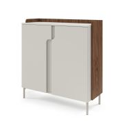 Madia "Beringen" 08, color cashmere/noce Alba, gambe: metallo, 2 ante a battente, 3 scomparti, funzione "push-to-open", 103 x 42 x 110 cm