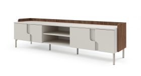 Mobile TV "Beringen" 09, color cashmere/noce Alba, piedi: metallo, 4 ante a battente, 4 scomparti, funzione "push-to-open", 200 x 42 x 51 cm