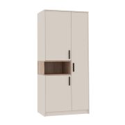 Armadio "Fafe" 01, cashmere / rovere Cremona, 3 ante, 8 scomparti, 1 barra appendiabiti, Sistema "Soft-Close", 195 x 88 x 54 cm