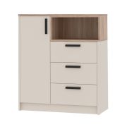Cassettiera "Fafe" 04 | Cashmere e rovere Cremona | 1 anta, 4 scomparti, 3 cassetti, Soft-Close | 100 x 88 x 40 cm