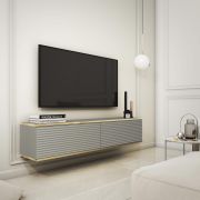 Mobile TV moderno grigio con due scomparti inclinabili | Sistema push-to-open | 30 x 135 x 32 cm