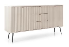 Comodino Makreb 08, in cashmere, gambe in metallo nero, 87 x 168 x 39 cm, 3 cassetti con chiusura ammortizzata, 4 scomparti, 2 ante, bordi protetti in ABS