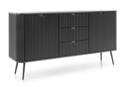 Comodà nero Makreb 09 con 3 cassetti, 87 x 168 x 39 cm, gambe in metallo nero, chiusura ammortizzata, 4 scomparti, 2 ante, ABS, frontali fresati