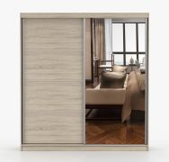 Armadio scorrevole con specchio Sredna 03 | Rovere Sonoma | 2 ante | 7 scomparti | 3 cassetti | 218 x 203 x 61 cm