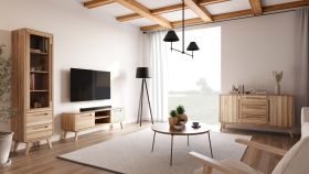 Soggiorno completo - Set A "Engordany", Set 3 pz, color faggio, faggio massello, laccato, 1 madia, 1 mobile TV, 1 vetrinetta