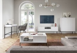 Set soggiorno Worthing 5 pezzi | Design moderno bianco/nero/oro | Eleganza e funzionalità per il living
