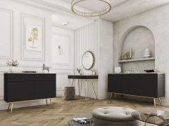 Soggiorno moderno 3 pezzi nero e oro | Sistema push to open | Set F "Horsham" | Madie e consolle