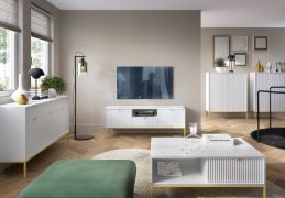Set arredo soggiorno J Worthing 5 pezzi | Bianco e oro | Design moderno e funzionale