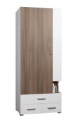 Guardaroba Bulolo 22 | Bianco e Noce | 198 x 80 x 50 cm | 2 ante, 3 cassetti, appendiabiti