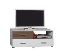 Mobile porta TV Bulolo 17 | Bianco e noce | 47 x 120 x 50 cm | Design moderno, 2 cassetti, alta qualità