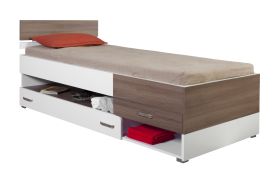 Letto singolo Bulolo 14 bianco/noce | 90 x 200 cm | 2 cassetti spaziosi | Design moderno