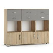 Cassettiera Ciomas 21 | Rovere Sonoma e Grigio | 104 x 130 x 40 cm | 3 Ante, 6 Cassetti | Design Moderno