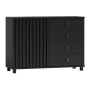 Cassettiera nera a doghe | 80 x 116 x 40 cm | 1 anta, 4 cassetti, 2 scomparti | Chiusura ammortizzata
