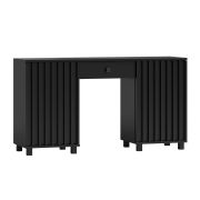 Scrivania con 4 scomparti, nera, 77 x 140 x 60 cm, sistema Soft Close, 2 ante e 1 cassetto, frontali a lamelle, maniglie in metallo