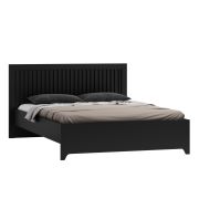 Letto singolo nero elegante | 140 x 200 cm | Testata con doghe | Gambe in metallo | Bordi in ABS