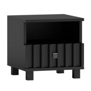 Comodino nero con cassetto e maniglia in metallo | 43 x 40 x 40 cm | Bordi in ABS | Gambe in metallo | Chiusura ammortizzata