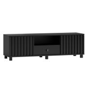 Mobile TV nero | 43 x 140 x 50 cm | 2 ante, 1 cassetto, 3 scomparti | Chiusura ammortizzata | Bordi ABS | Gambe metallo
