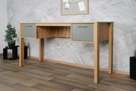Scrivania Braianik 17 in rovere Wotan / verde, 75 x 138 x 53 cm, con 2 pratici cassetti, maniglie in metallo, bordi protetti in ABS, per ufficio, soggiorno