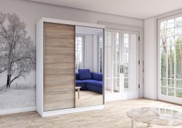 Armadio scorrevole Bucegi 13 | 2 ante con specchio | 6 scomparti | Marrone/Bianco | 200 x 150 x 61 cm