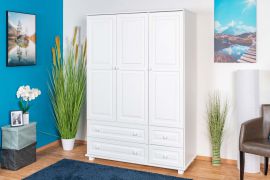Armadio 017 in pino massiccio laccato bianco | 190 x 133 x 60 cm | Design moderno e stabile