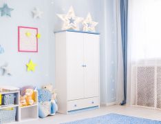 Armadio in legno di pino massiccio | Laccato bianco e blu | 182 x 80 x 60 cm | Modello 003